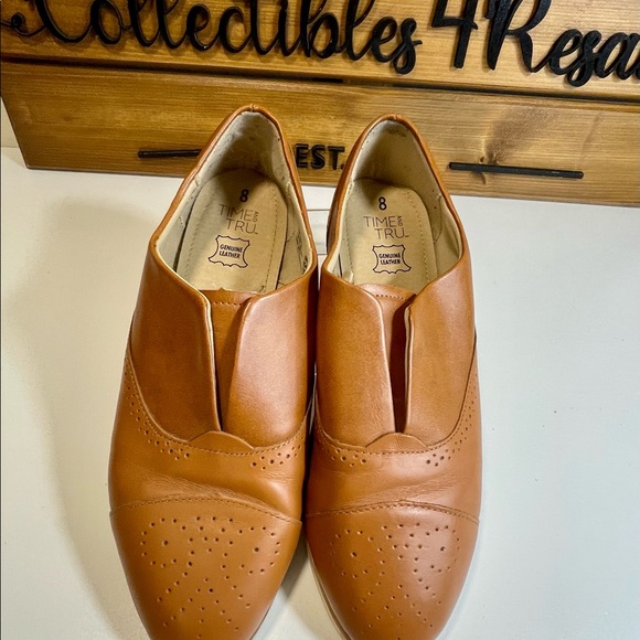 Time & Tru Women’s Oxford Slip On Loafer Leather Brown Cognac Slip On Shoes Sz 8 - Picture 3 of 11